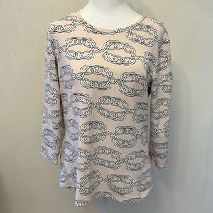 J. McLaughlin pale pink chain link design 3/4 length sleeve blouse Size L EUC